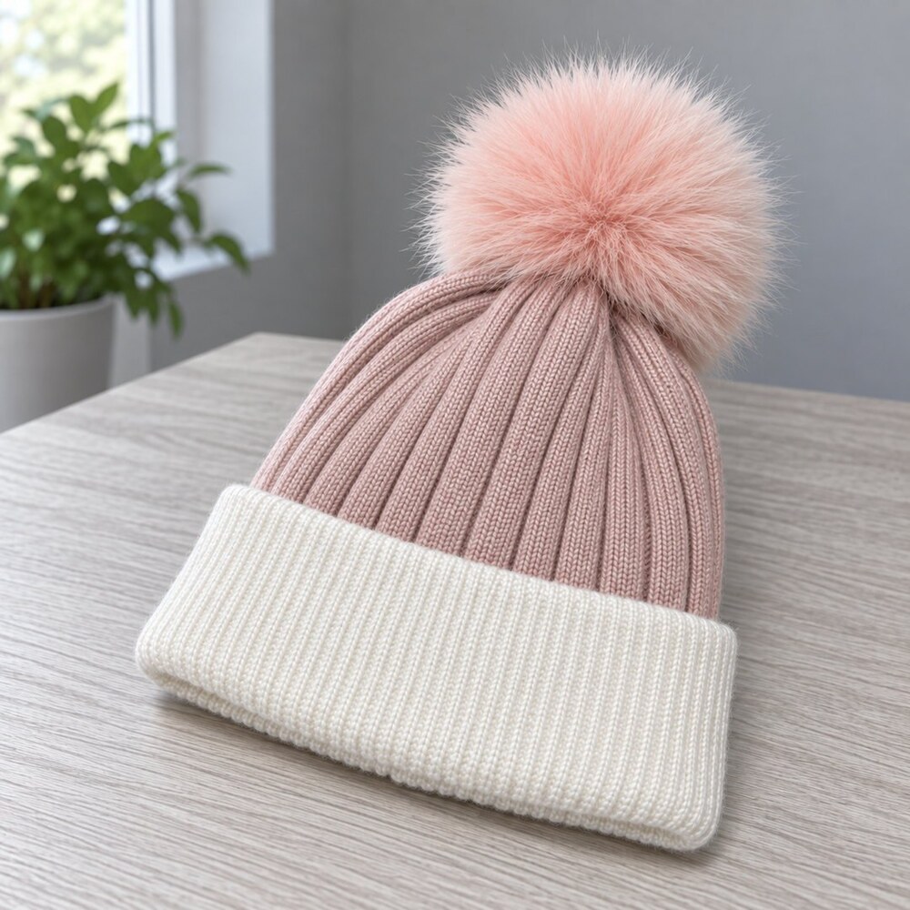 Prada Pink White Pom Pom Knit Beanie - Picture 4 of 6